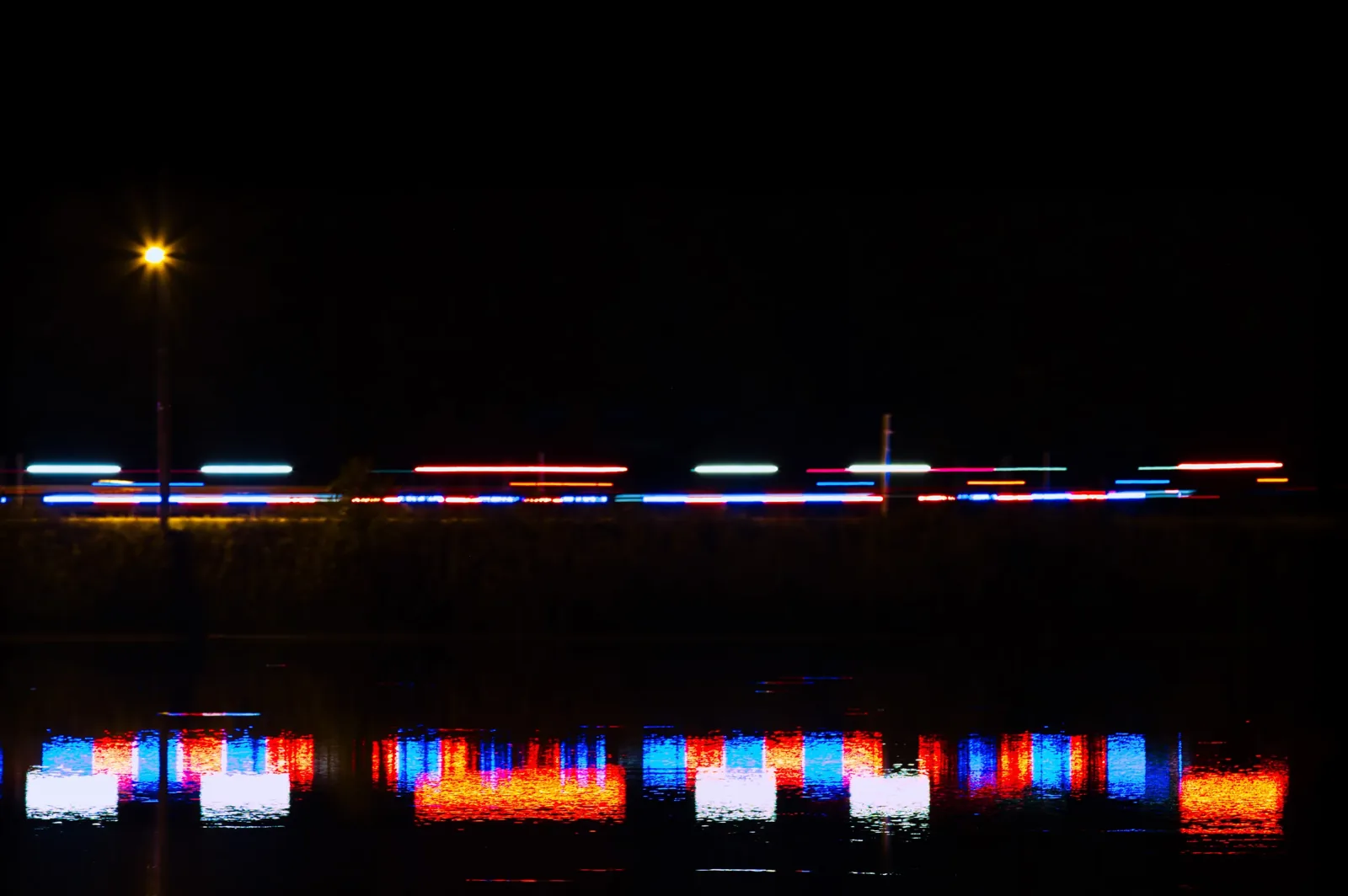Blurred neon lights at night