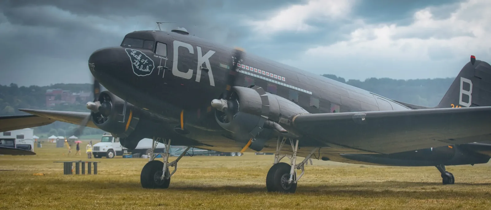 A vintage military aircraft on the field