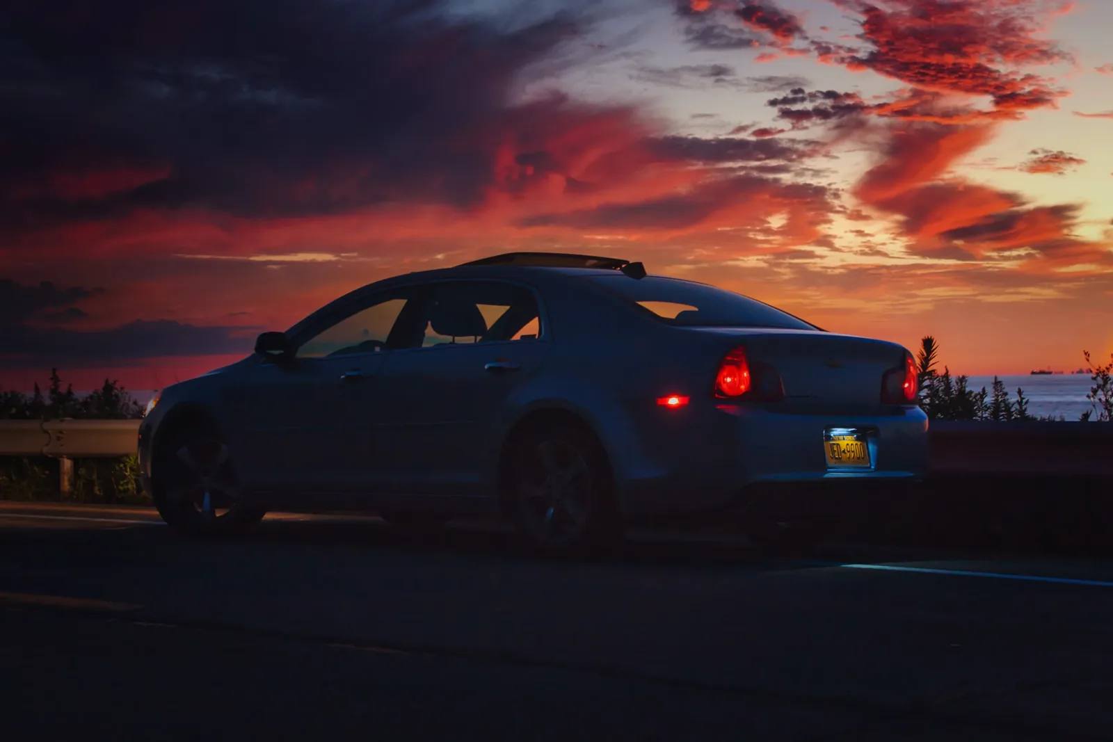 A sports car at dusk