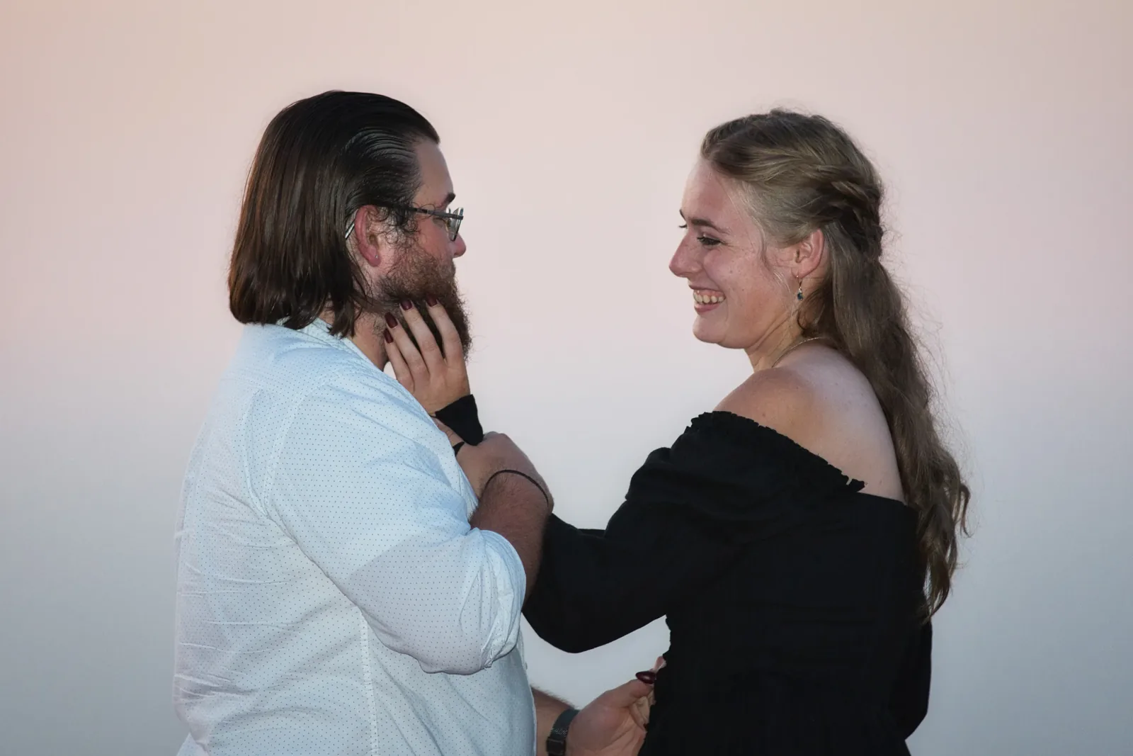 A couple talking at golden hour
