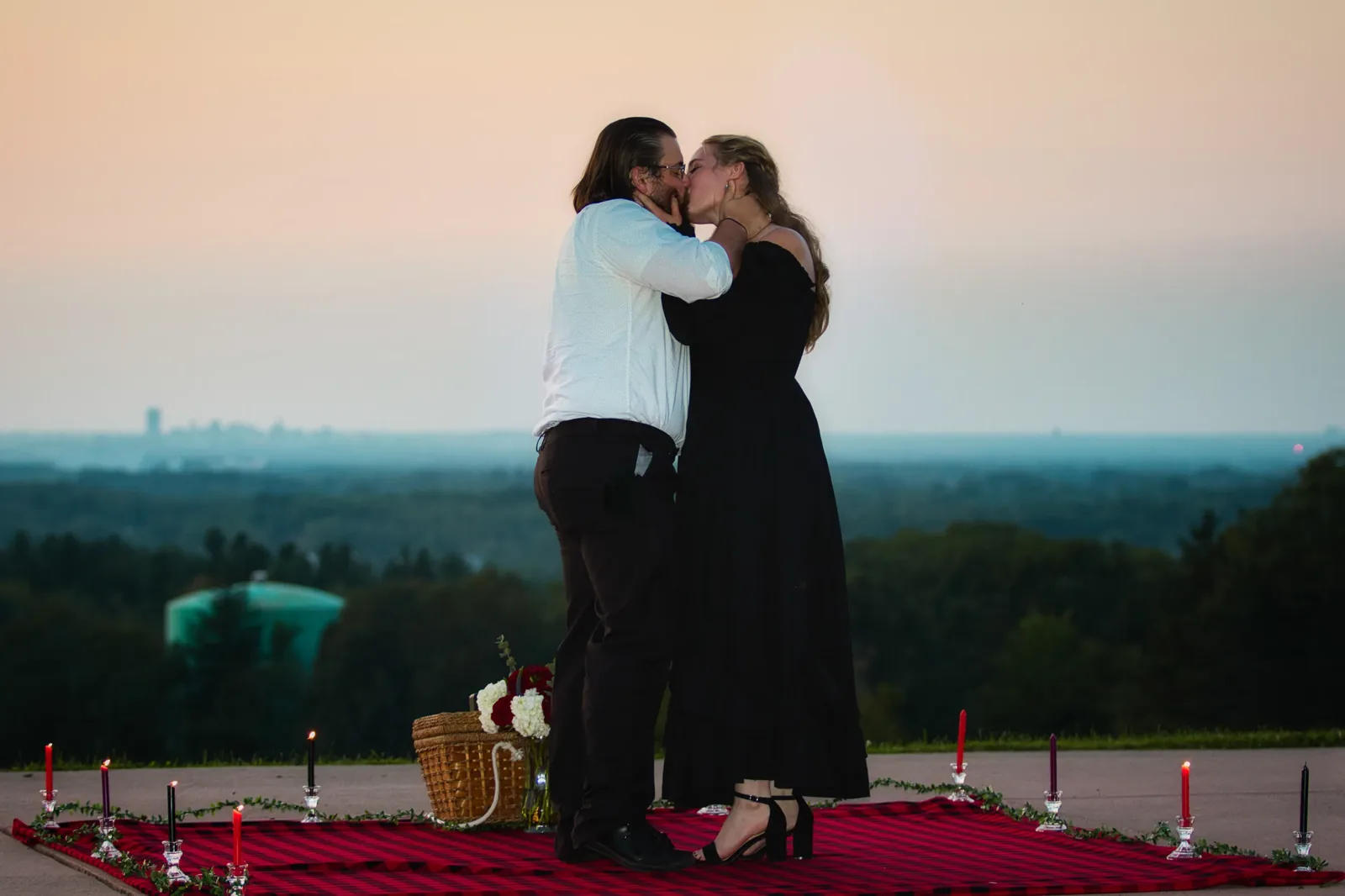 An emotional embrace at sunset